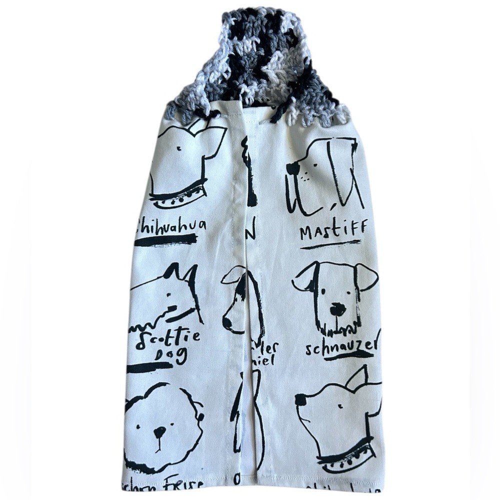 Hand Crafted Black and White Dog Print Hanging Kitchen Hand Towel - Picture 7 of 9